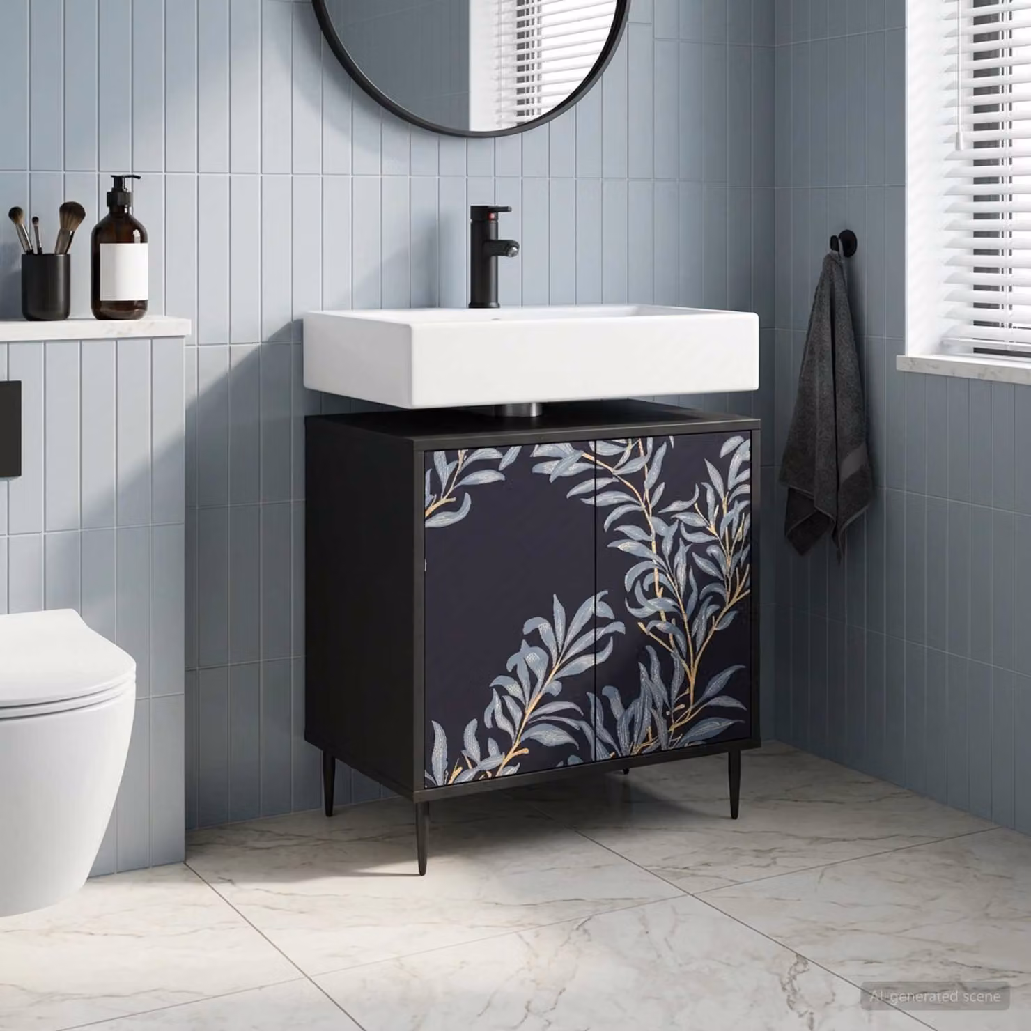 Mobile da bagno vidaXL DOKKUM moderno in Rovere Nero con ante a cerniera L 60 x P 40 x H 61 cm