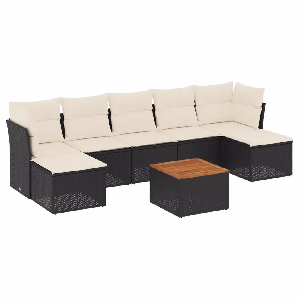 Set di divani da giardino vidaXL in polyrattan nero con cuscini e tavolino da esterno a forma di L – 2