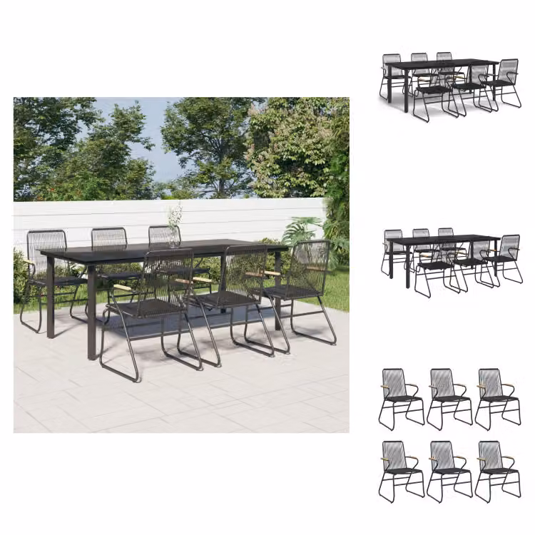 vidaXL Set da pranzo da giardino 7 pezzi in rattan PVC nero - Set di mobili da giardino