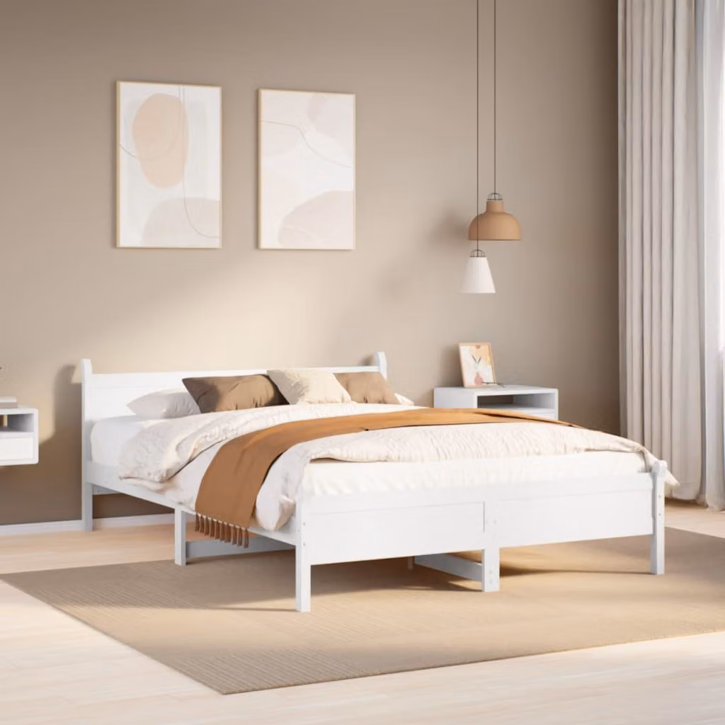 Letto senza Materasso vidaXL in Legno Massello di Pino Bianco L: 140 cm, P: 190 cm, H: 72 cm – 1