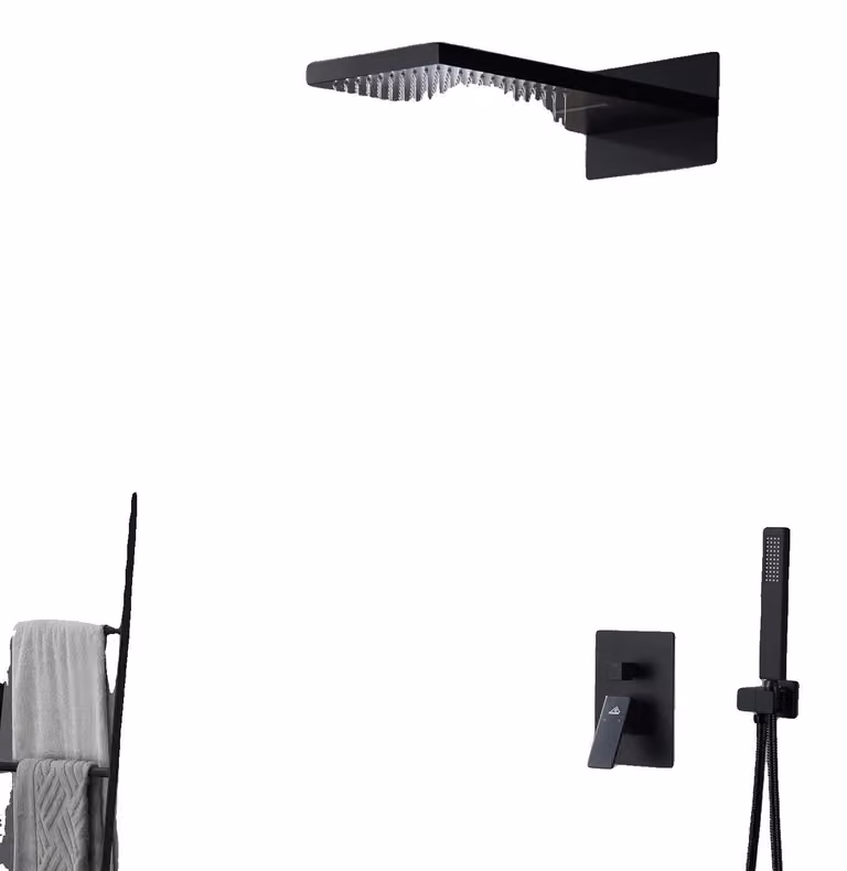 Sistema doccia, installazione a scomparsa, soffione doccia extra-large, colore nero