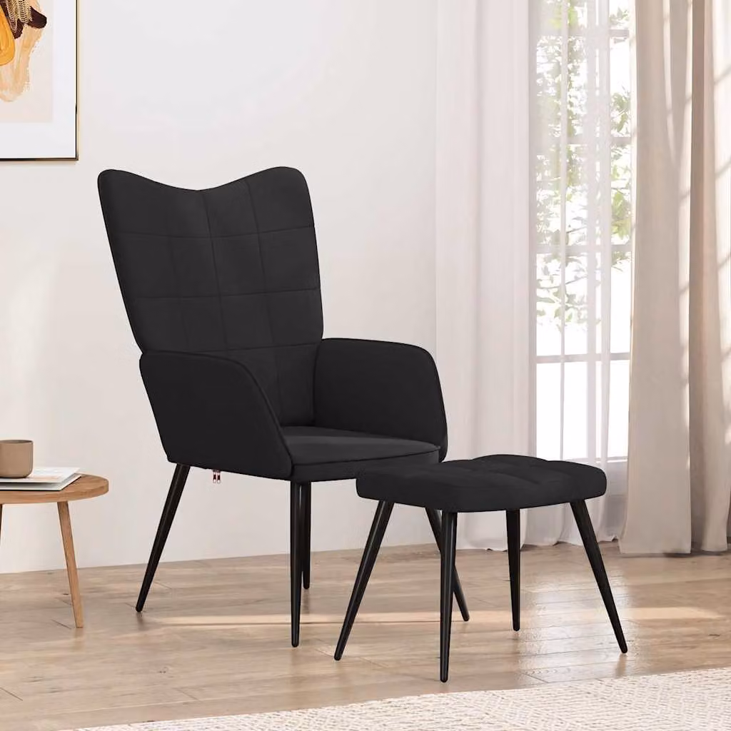 vidaXL Sedia Relax con Sgabello Nero in Tessuto e Struttura in Metallo