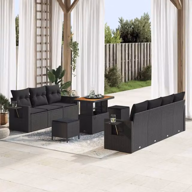 Set Divano da Giardino 10 pz Nero polyrattan 3361709