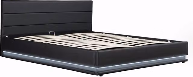 Letto Anastasia con contenitore e illuminazione LED, rivestito in tessuto, Nero, L/P/H: 160 x 200 x 74,5 cm