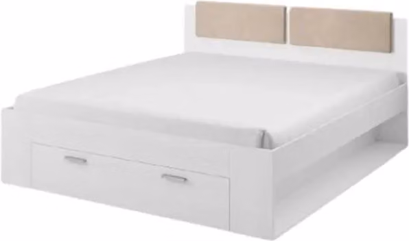 Letto matrimoniale 180x200 con cassetti integrati - Collezione FLOYD, Colore bianco effetto legno
