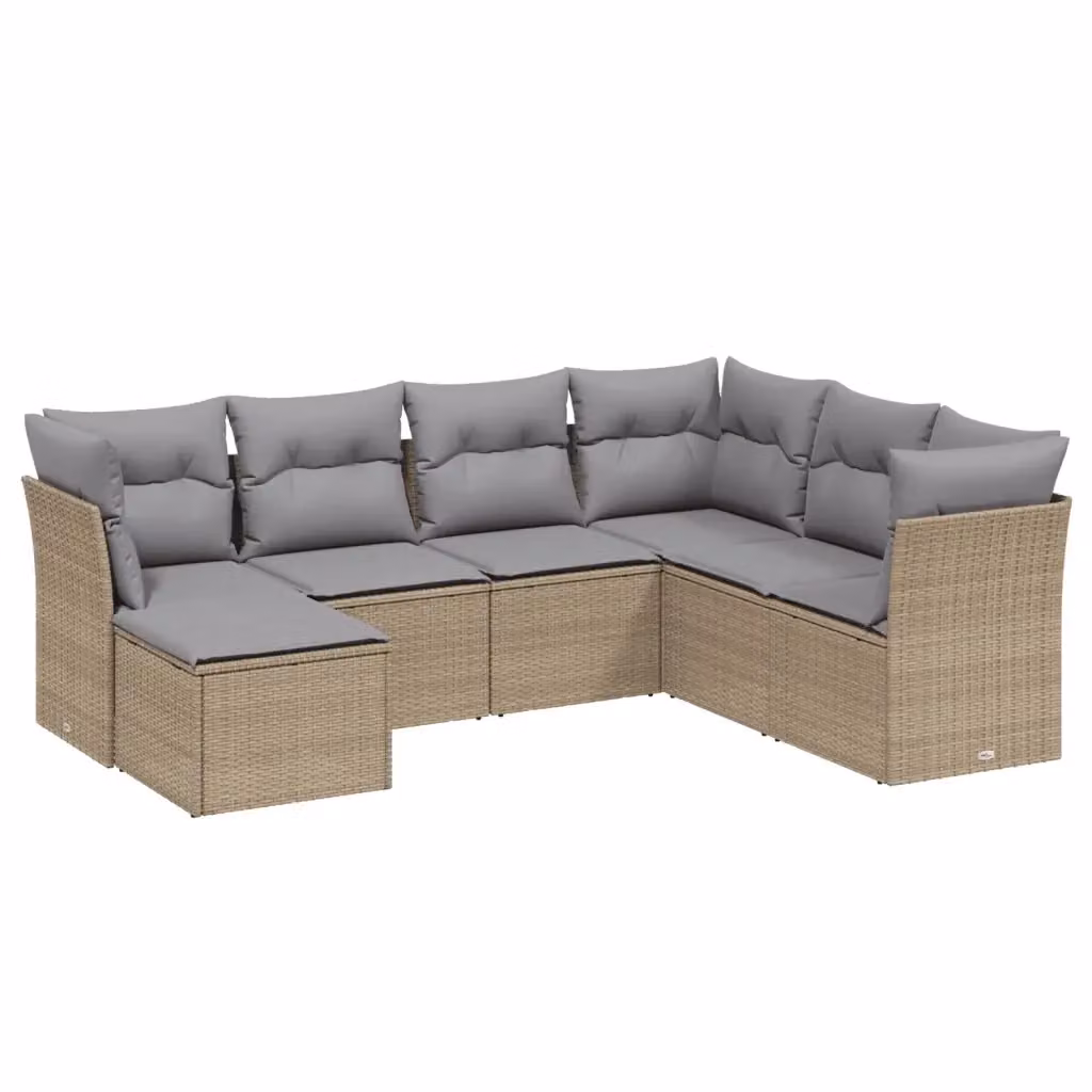 vidaXL Set Divano da Giardino a L 7 pz in Polyrattan con Cuscini Beige e Grigio e Struttura in Metallo – 2