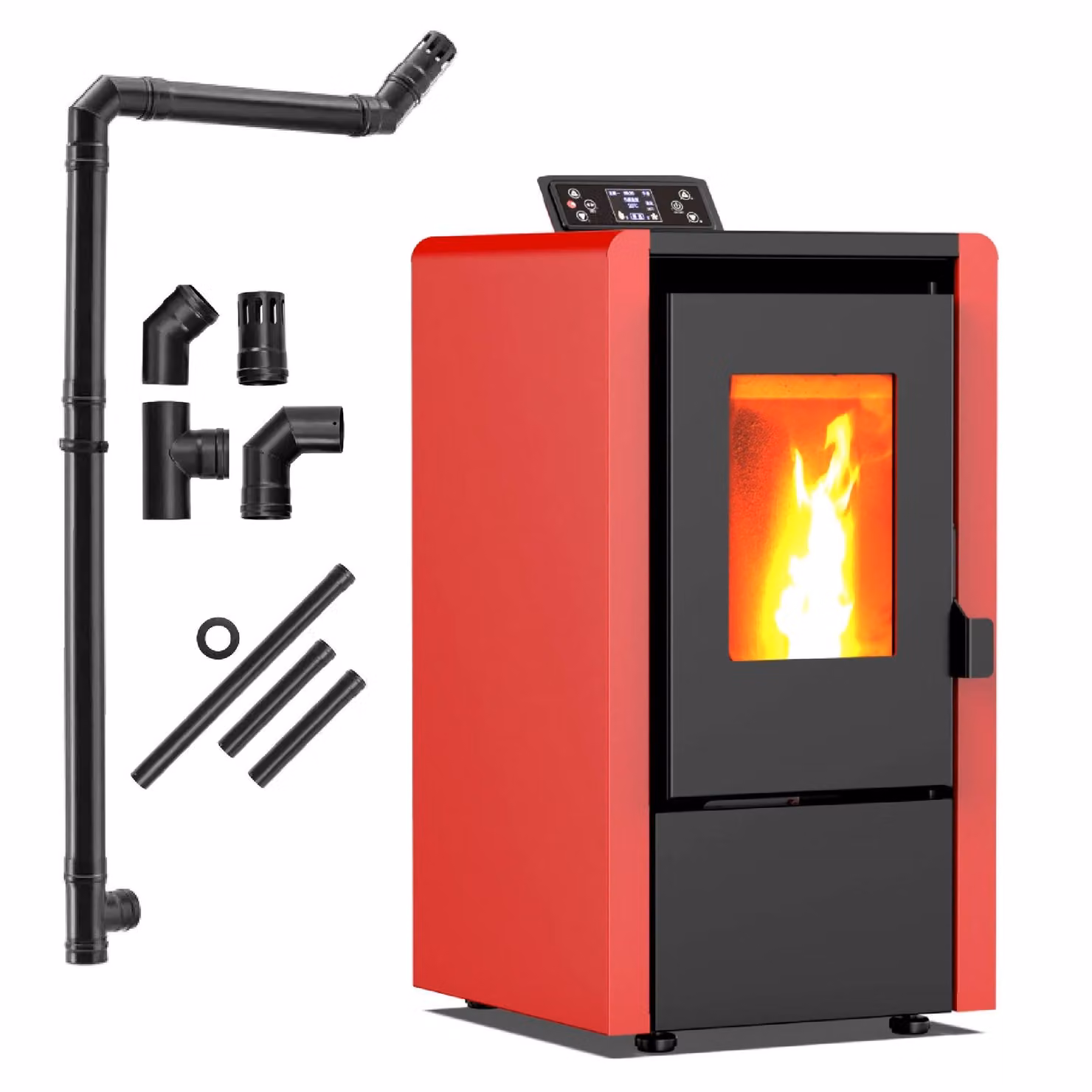 THUNDER® | LEYLA RED | Stufa a pellet | 6,3 kW | Set di tubi di collegamento Ø 80 mm | rosso