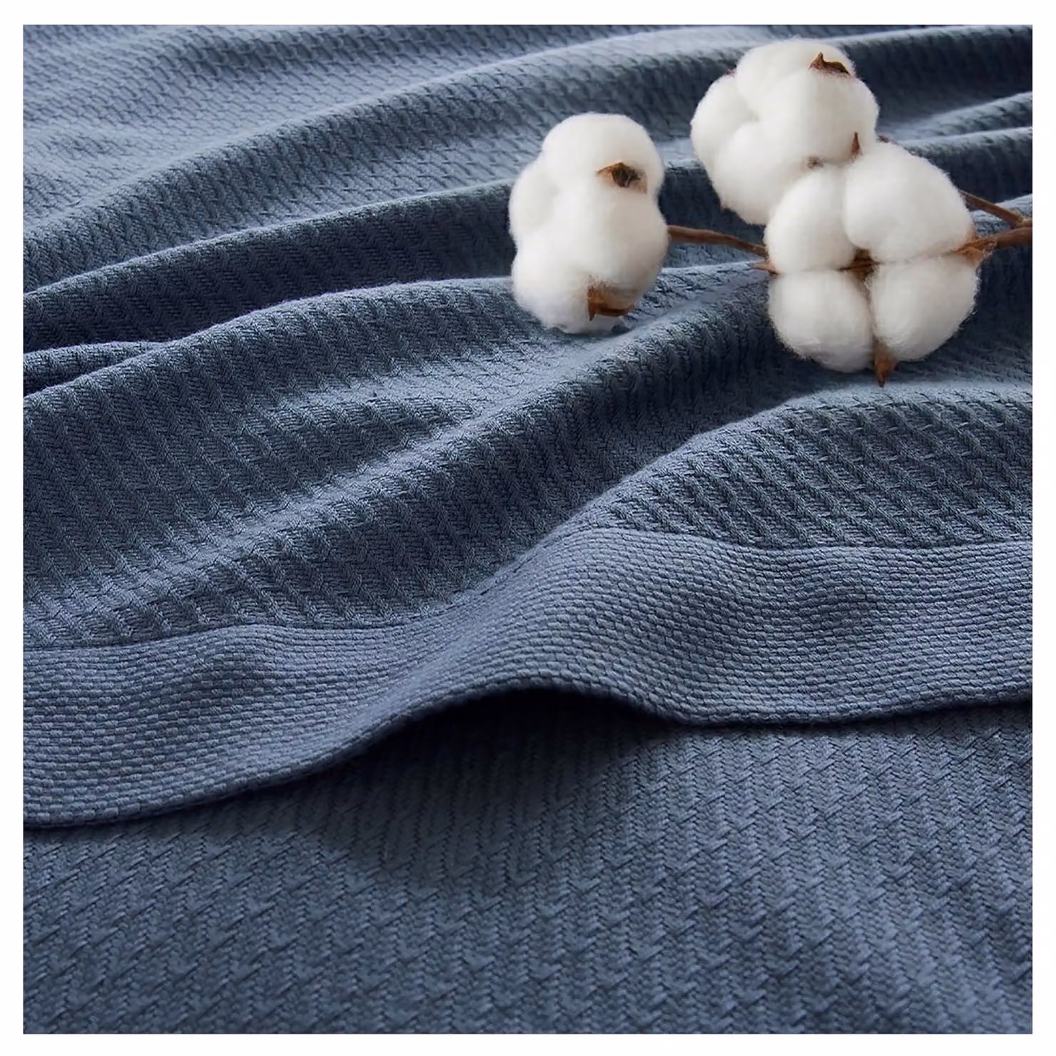 Coperta in cotone 100% egiziano, tessuto a nido d'ape, 90 x 90 pollici, blu, leggera