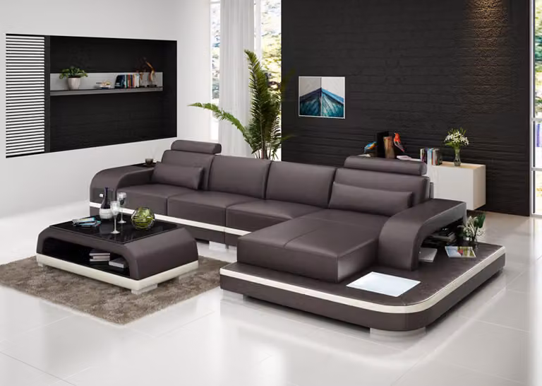 Ledersofa Couch Wohnlandschaft Ecksofa Eck Garnitur Design Modern Sofa G8013C