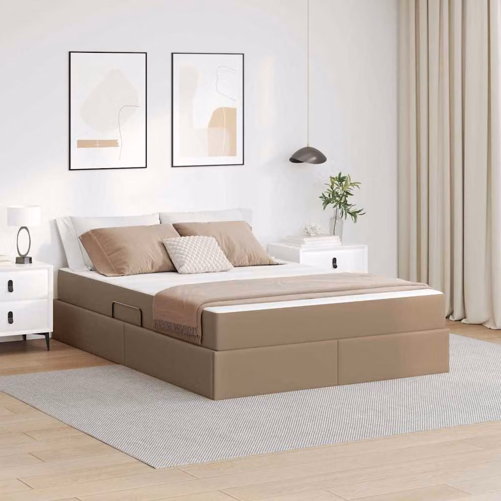Letto con contenitore e 2 materassi ibridi vidaXL in ecopelle color cappuccino, L/P/H: 140 x 200 x 204 cm