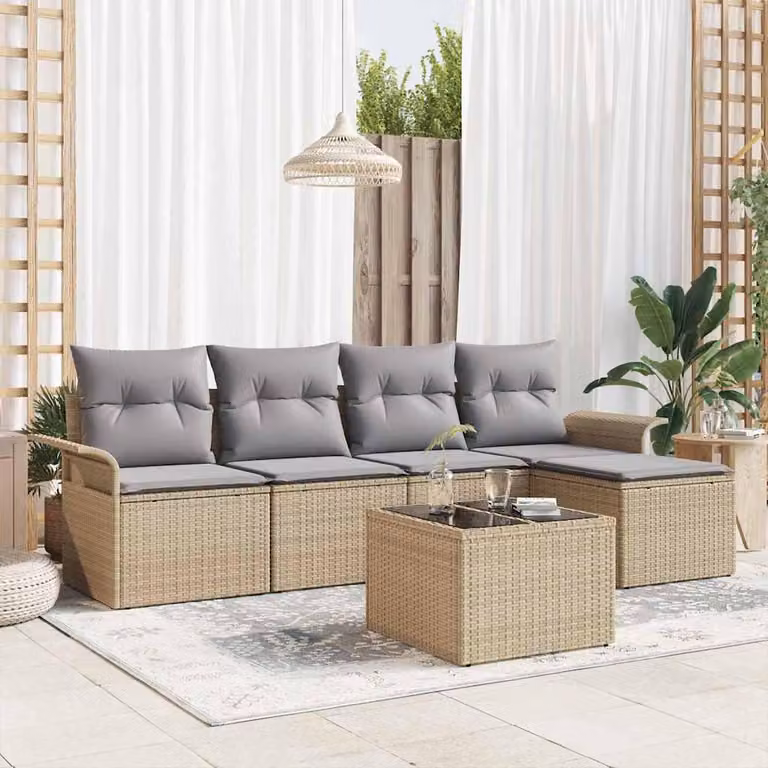 Maison Exclusive - Set Divano da Giardino con cuscino 6 pcs Beige polyrattan