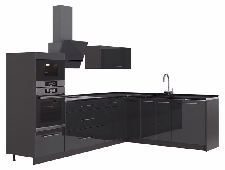 Cucina angolare completa Vicco Fame-Line Antracite lucido/Antracite 287 x 207 cm senza piano di lavoro, Model 63458