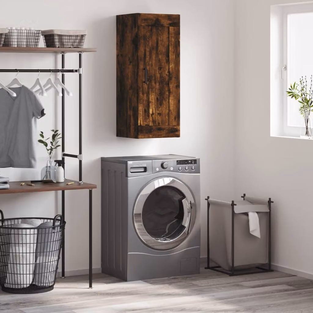Mobile a parete vidaXL in legno Rovere Fumo, design moderno con ante a battente, L 34,5 cm x P 34 cm x H 90 cm