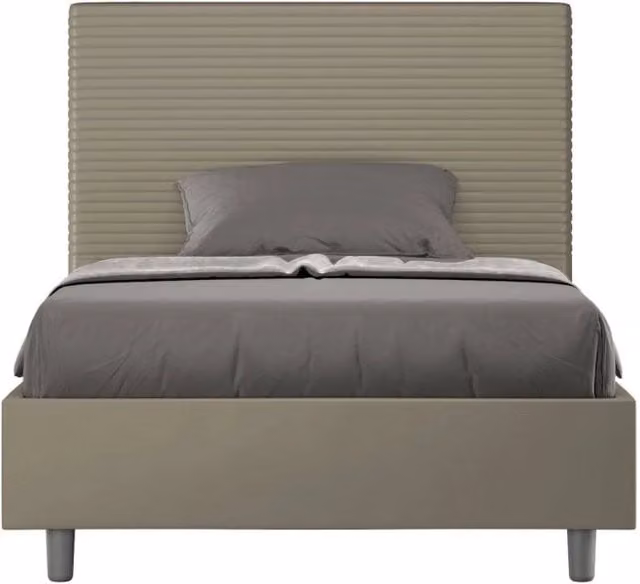 Letto una piazza e mezza con contenitore Ityhome Focus imbottito in similpelle color cappuccino L: 130 cm, P: 200 cm