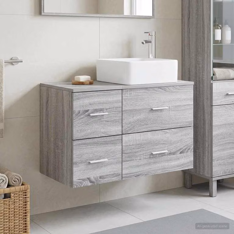 Set di mobili per il bagno vidaXL composto da mobile lavabo e pensile a parete in stile minimalista, colore grigio opaco
