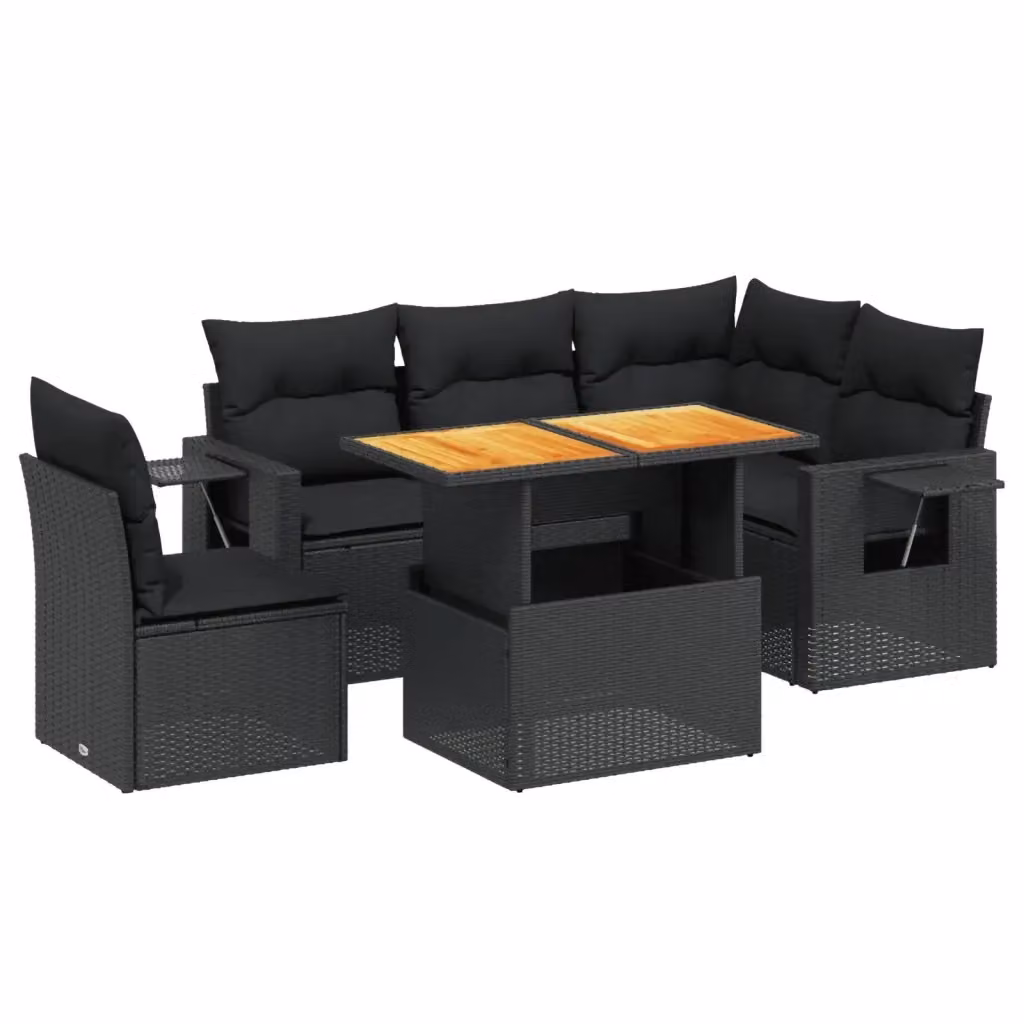Set Divano da Giardino vidaXL 6 pz a Forma a L in Polyrattan Nero con Cuscini e Tavolino da Esterno – 2