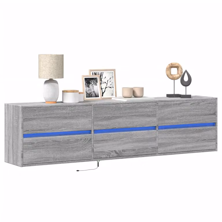 Mobile TV a parete vidaXL con illuminazione LED integrata, Grigio, L 180 x P 31 x H 45 cm