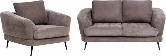 Set di divani Beliani in stile moderno con poltrona e divano a 2 e 3 posti, rivestimento in tessuto beige o grigio con coperture rimovibili e struttura mista in metallo e legno per il tuo soggiorno