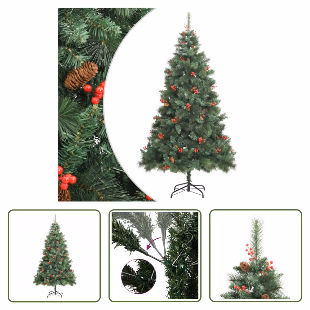 The Living Store Albero di Natale artificiale pieghevole con pigne e bacche 210 cm