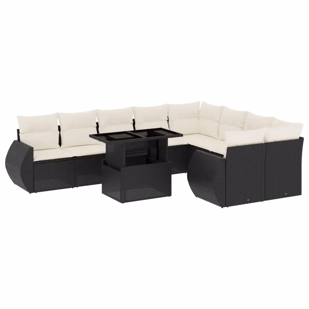 Set di Divani da Giardino vidaXL 10 Pezzi con Cuscini, Design a L e Tavolino, Polyrattan Nero e Struttura in Acciaio – 2
