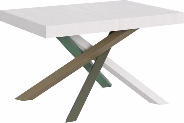 Tavolo allungabile moderno Itamoby bianco frassino con telaio a X in metallo e legno L/P/H: 90 x 140/400 x 77 cm