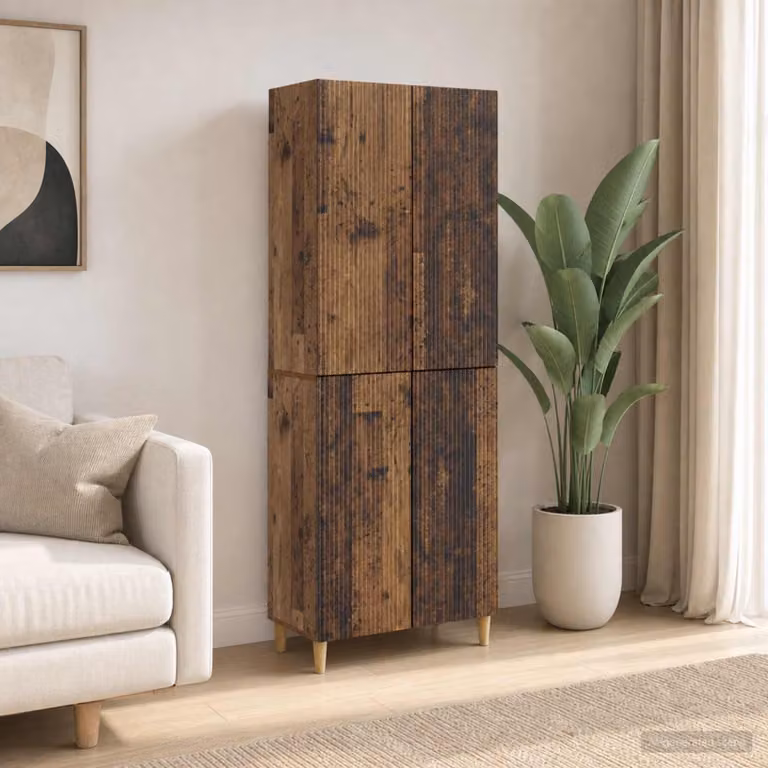 Set di mobili moderno vidaXL in legno marrone composto da mobile basso e pensile con illuminazione integrata L/P/H: 90 x 34,5 x 66 cm e 44,75 x 2 x 90 cm