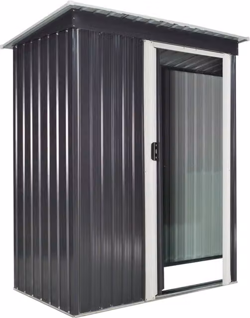 Outsunny Casetta da Giardino in Acciaio Zincato Nero con Tetto Inclinato e Porta Scorrevole Bloccabile, L: 163 cm, P: 89 cm, H: 182 cm – 1