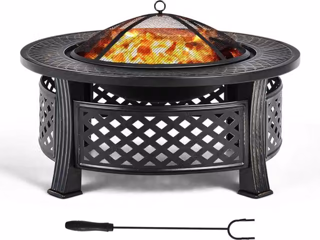 Braciere da Giardino, 3 in 1 Braciere da Esterno con Copertura Protettiva, Copertura Antipioggia e Attizzatoio, Diametro: 50 cm, per Campeggio, Cortile, Patio