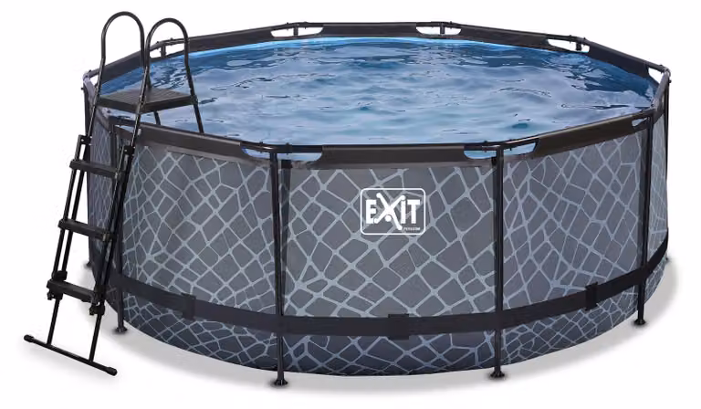Piscina fuori terra EXIT Stone con telaio, ø360, con pompa di filtraggio, rotonda, grigia