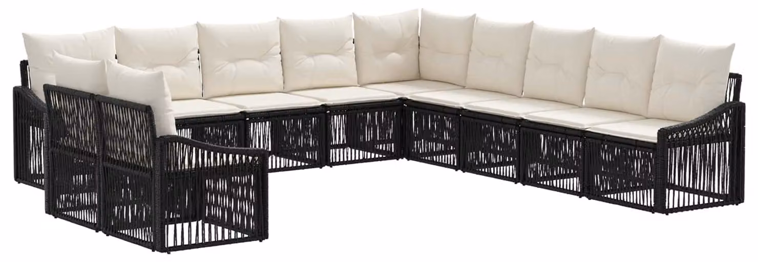 Set da giardino composto da 11 pezzi, colore nero, realizzato in rattan sintetico