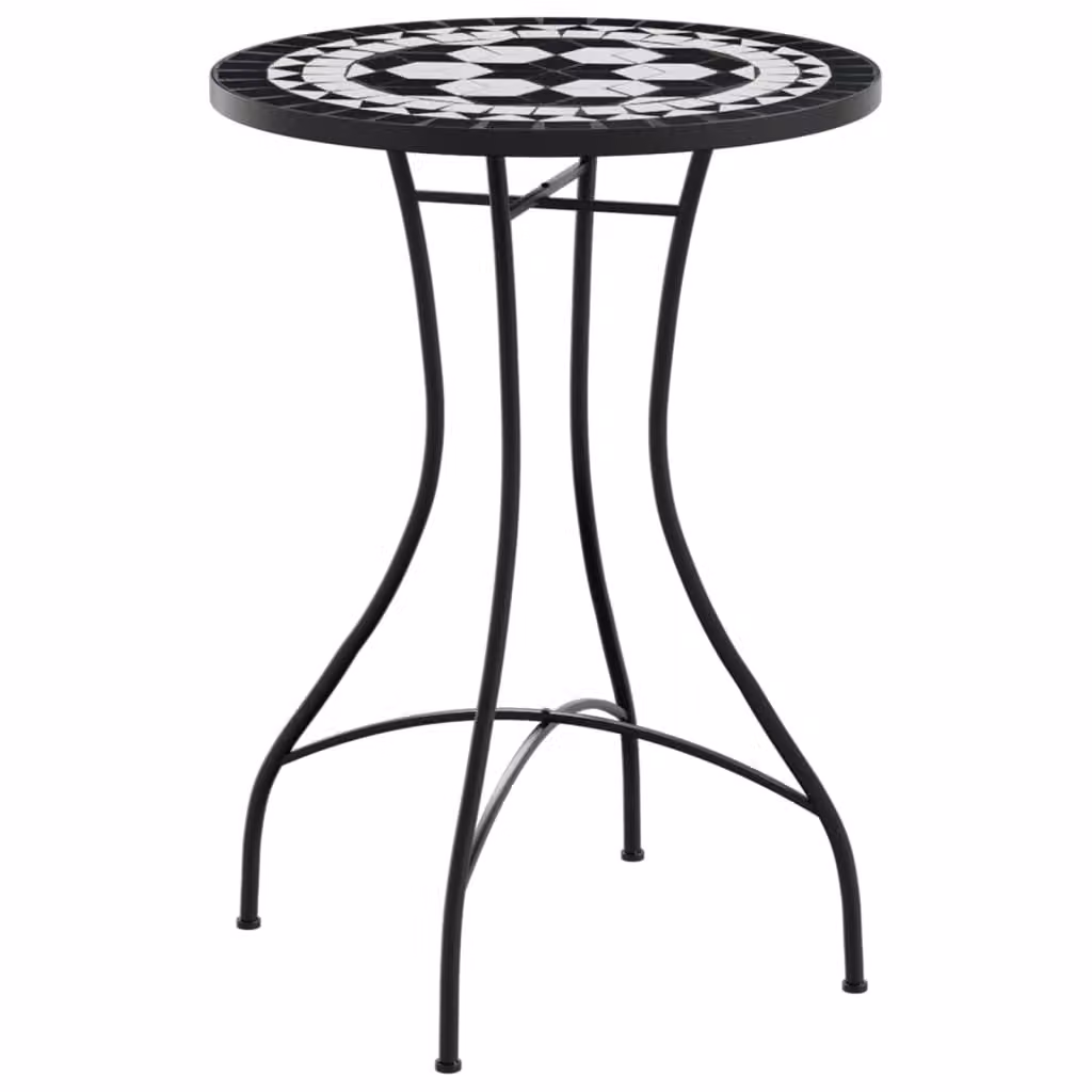 Tavolino da Bistrot con Mosaico Nero e Bianco Ø50x70cm Vetroceramica