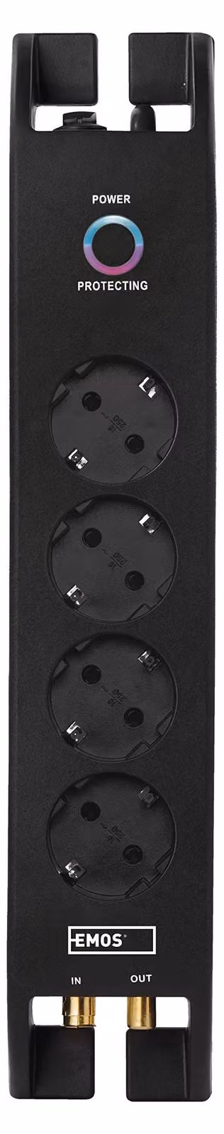 Ciabatta elettrica EMOS a 4 prese con protezione dalle sovratensioni, cavo da 2 m con interruttore e indicatore LED, 1800 J, corrente di dispersione 15000 A, P54222