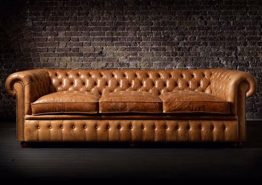 XXL Hellbraun Sofa 3 Sitzer Couch Chesterfield Polster Sitz Garnitur Leder