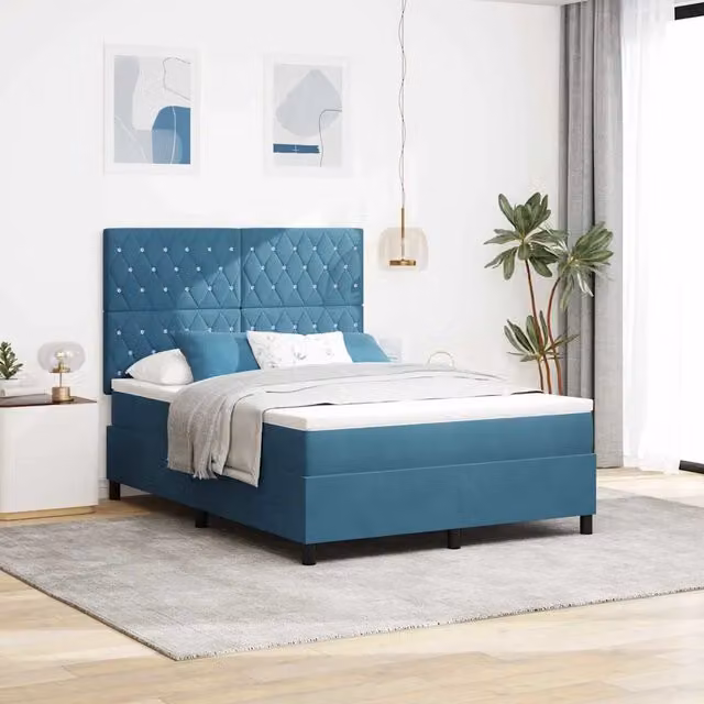 Letto moderno vidaXL in velluto blu con illuminazione LED sottostante L/P: 160 x 200 cm