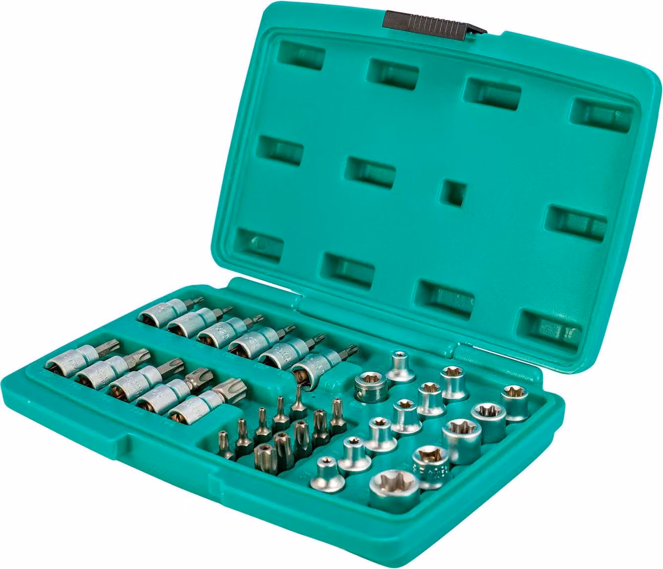 Set grande chiavi a bussola e punte per viti Torx da 34 pezzi - attacco da 3/8″ | WIESEMANN 80164 | lega acciaio Q-30 | punte per viti Torx interne ed esterne | punte per viti Tamper Torx