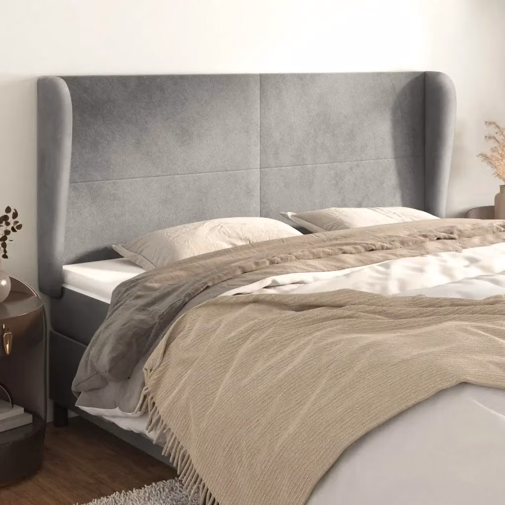 Testiera ad orecchio in velluto grigio chiaro L: 163 cm, P: 23 cm, H: 118/128 cm – 2