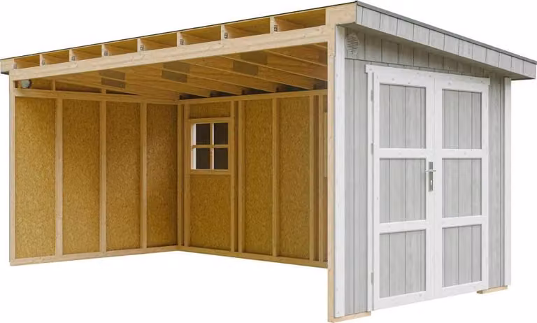 Casetta da giardino di 11,47 m² - H231x248x530 cm - Senza pavimento e parete laterale - Timbela M940B-TUNDRA GREY