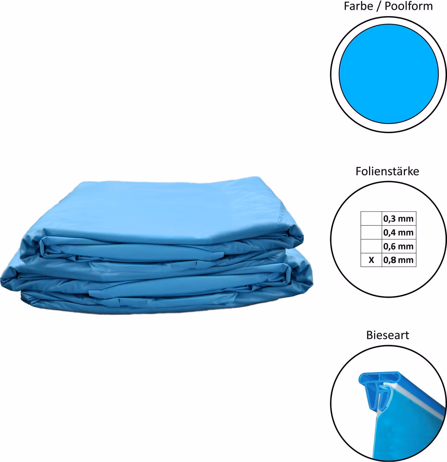 Liner per piscina di ricambio per piscina rotonda 400x150cm - spessore 0,8mm - piastrella a cuneo - blu