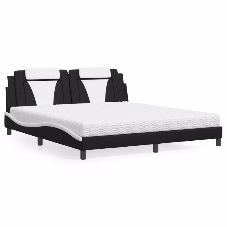 Letto Viana vidaXL con Materasso in Similpelle Nero e Bianco L/P/H: 180 x 200 x 185 cm
