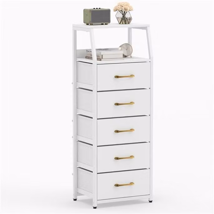 Comodino COSTWAY con 5 cassetti, mobiletto portaoggetti con struttura in metallo, set di fissaggio antiscottatura e piedini, ideale per soggiorno e camera da letto