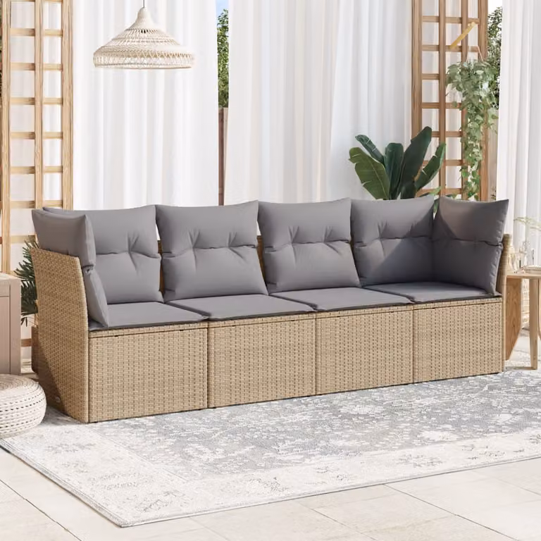 vidaXL Set Divano da Giardino a L con Cuscini Beige e Struttura in Metallo e Polyrattan