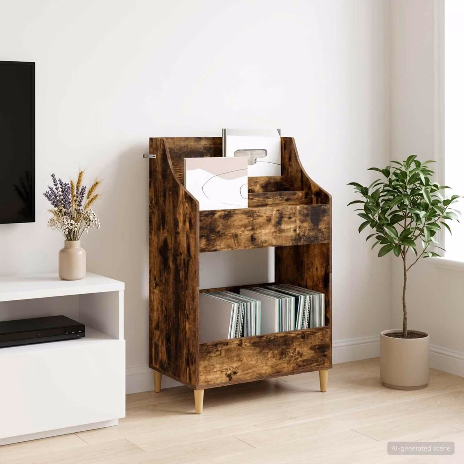 Scaffali per Media vidaXL in legno Rovere Fumo, design moderno, L 70,5 cm x P 46 cm x H 112 cm