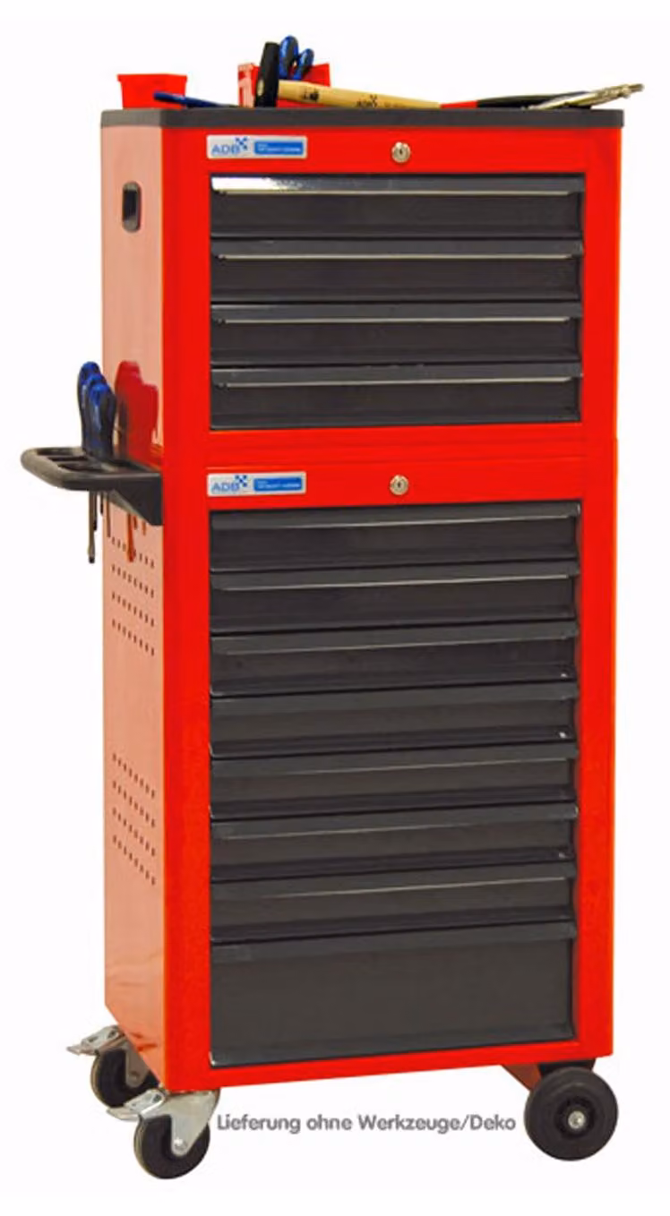 ADB Carrello da officina Basic con cassetto portautensili, 12 cassetti, rosso