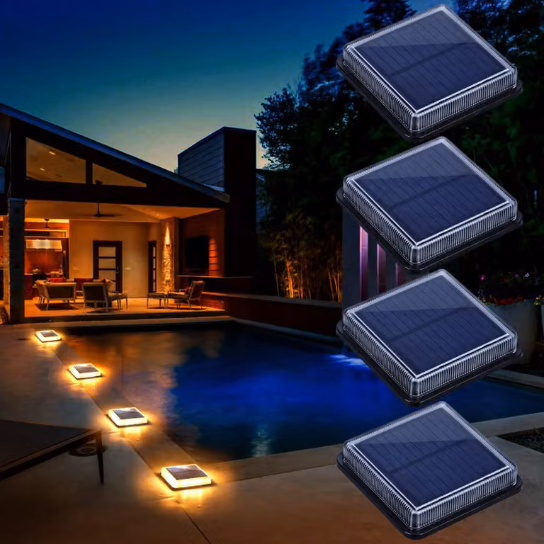 4 luci da esterno a LED solari, grado di protezione IP68, luce bianco caldo 3000K, 20 lumen