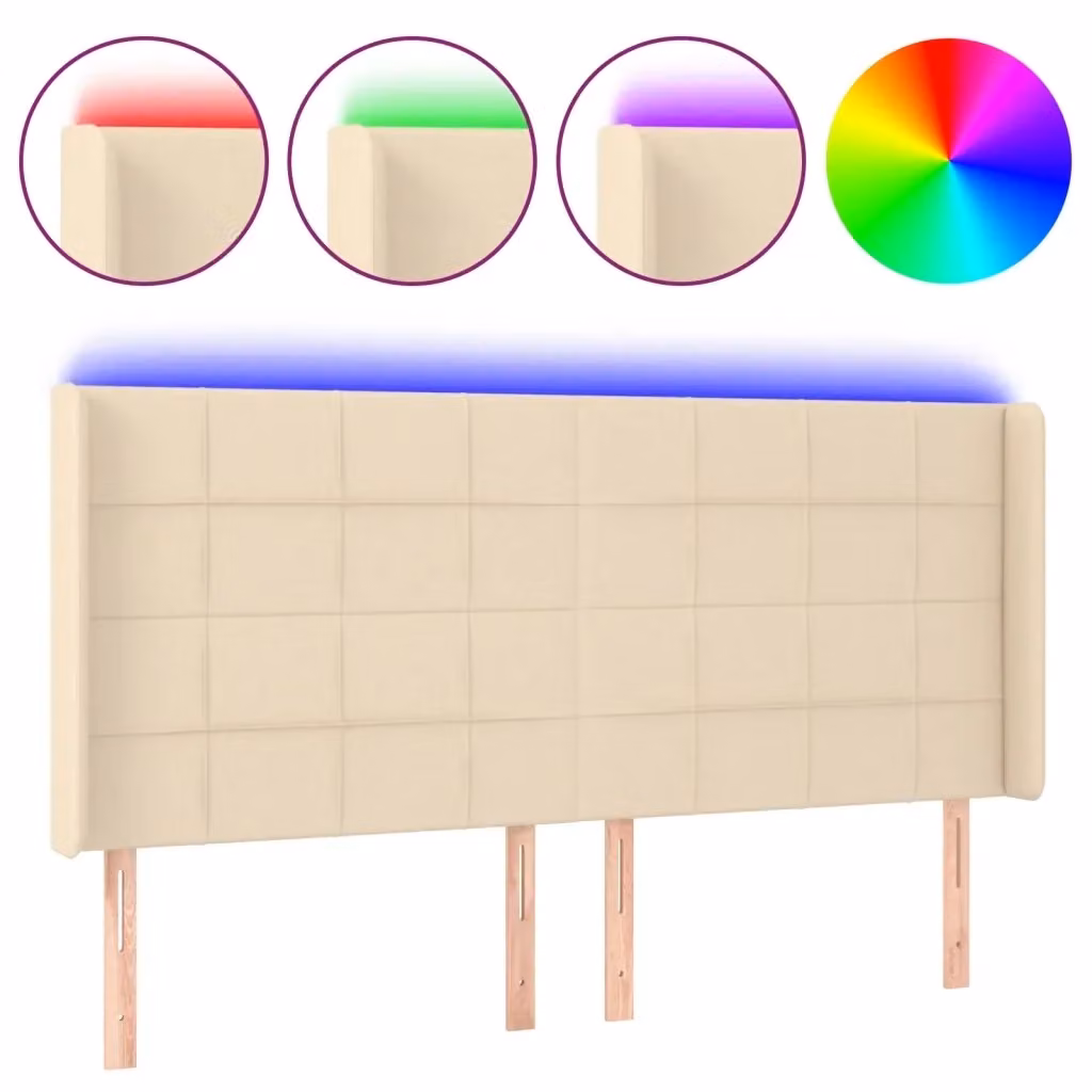 Testiera con LED e porta USB vidaXL in tessuto beige L: 163 cm, P: 16 cm, H: 118/128 cm – 2