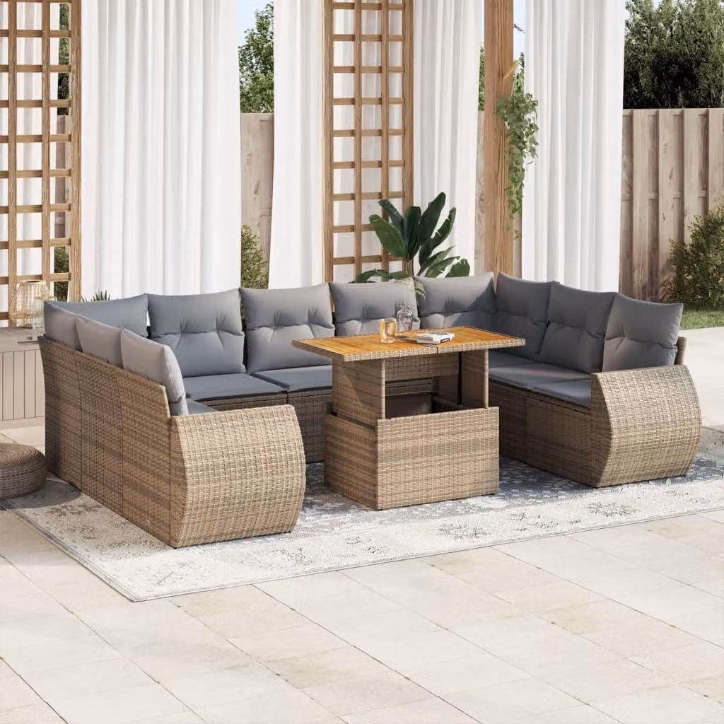 Maison Exclusive - Set Divano da Giardino 10 pz con Cuscini Beige in Polyrattan
