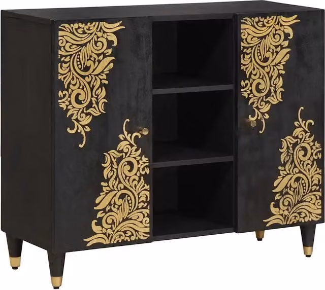 Credenza moderna vidaXL in legno di mango massello nero L: 90 cm, P: 33 cm, H: 75 cm