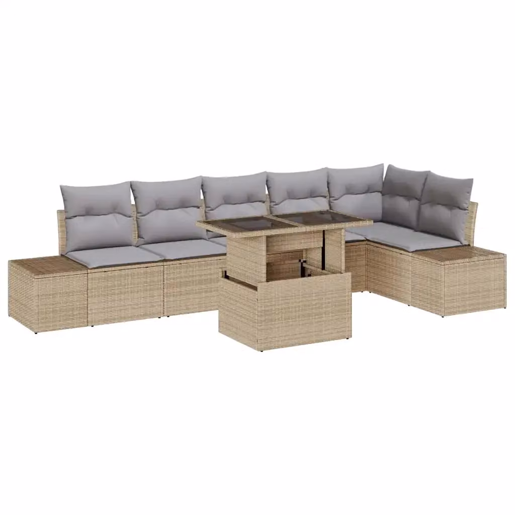 Set Divano da Giardino vidaXL 7 Pezzi a Forma di U in Polyrattan con Cuscini Beige e Grigio – 2