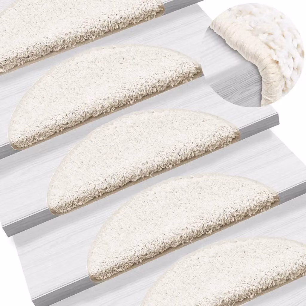 Set di 10 tappetini per scale semicircolari vidaXL, bianchi, antiscivolo e fonoassorbenti, L: 56 cm, P: 17 cm, H: 3 cm