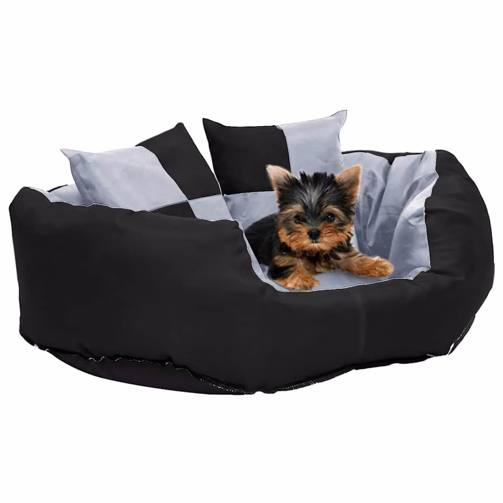 vidaXL Cuscino per Cani Reversibile e Lavabile in Tessuto e Finta Pelle Grigio Nero L 65 x P 50 x H 20 cm